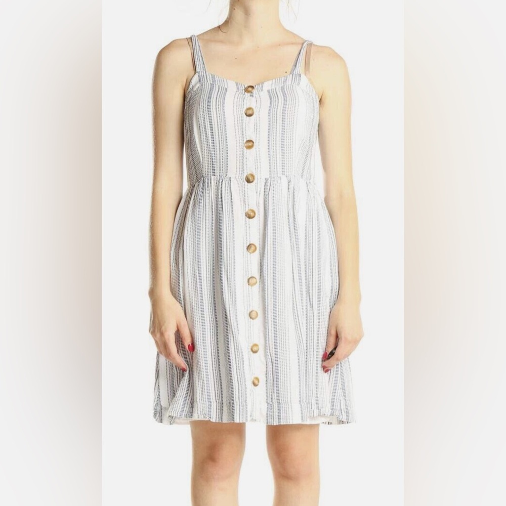 Loft White And Blue Stripped Button Up Midi Dress size 8